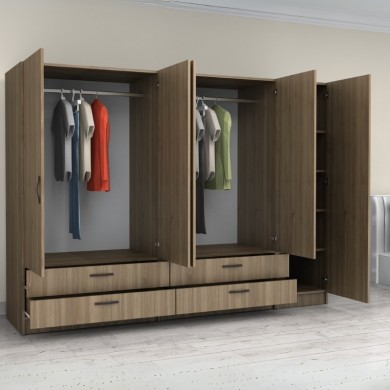 Victoria Megapap five doors melamine wardrobe in walnut color 250x60x181cm.
