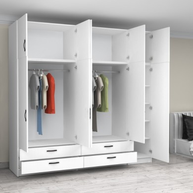 Victoria Megapap five doors melamine wardrobe with cabinet in white color 250x60x240cm.