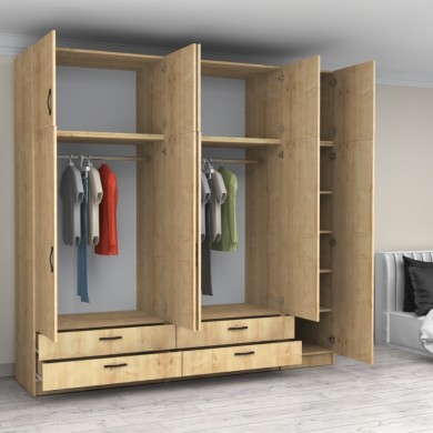 Victoria Megapap five doors melamine wardrobe with cabinet in oak color 250x60x240cm.