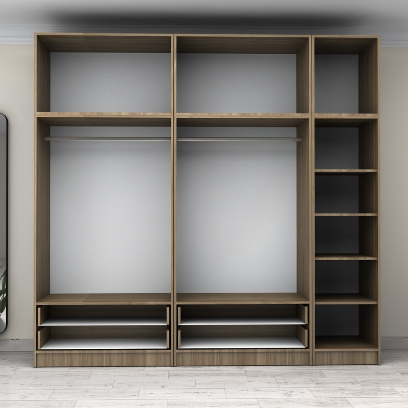 Victoria Megapap five doors melamine wardrobe with cabinet in walnut color 250x60x240cm.