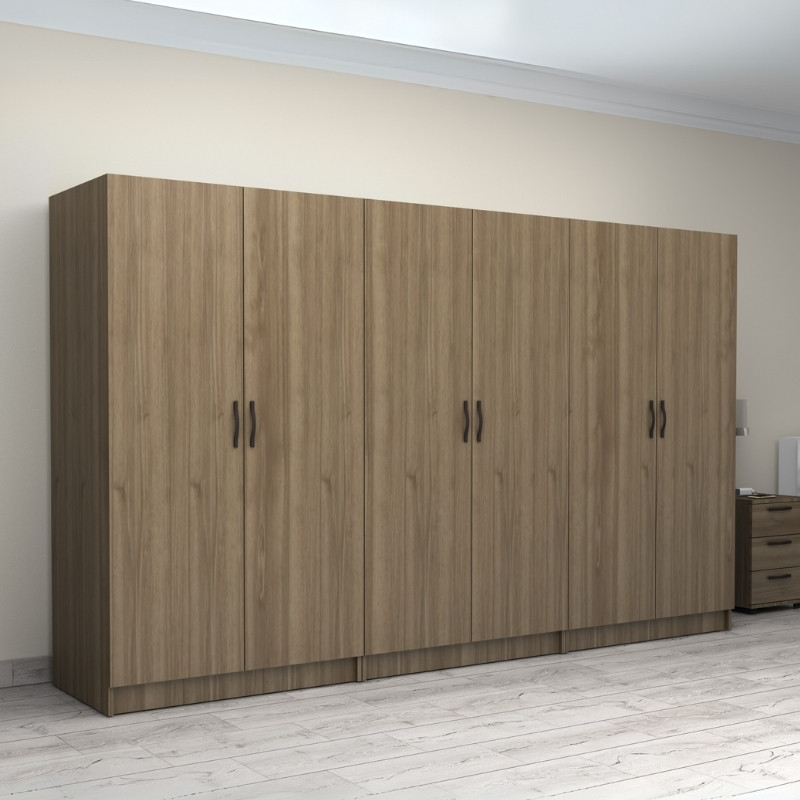 Victoria Megapap six doors melamine wardrobe in walnut color 300x60x181cm.