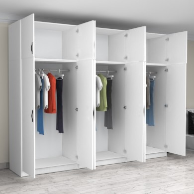 Victoria Megapap six doors melamine wardrobe with cabinet in white color 300x60x240cm.