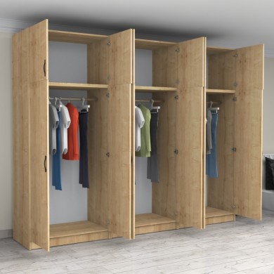 Victoria Megapap six doors melamine wardrobe with cabinet in oak color 300x60x240cm.