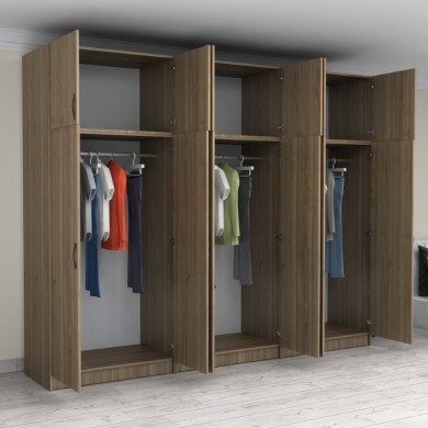 Victoria Megapap six doors melamine wardrobe with cabinet in walnut color 300x60x240cm.