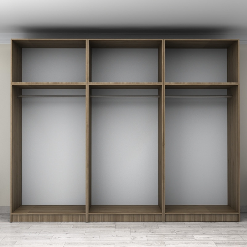 Victoria Megapap six doors melamine wardrobe with cabinet in walnut color 300x60x240cm.