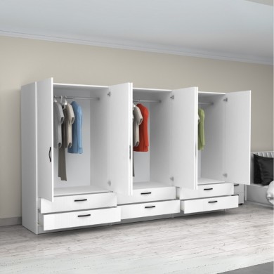 Victoria Megapap six doors melamine wardrobe in white color 300x60x181cm.