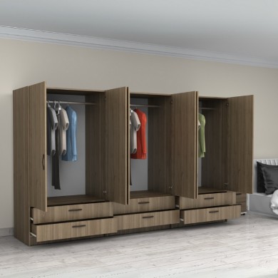 Victoria Megapap six doors melamine wardrobe in walnut color 300x60x181cm.