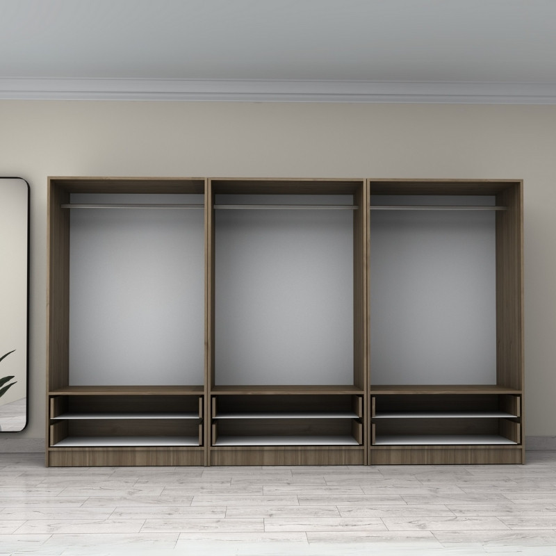 Victoria Megapap six doors melamine wardrobe in walnut color 300x60x181cm.