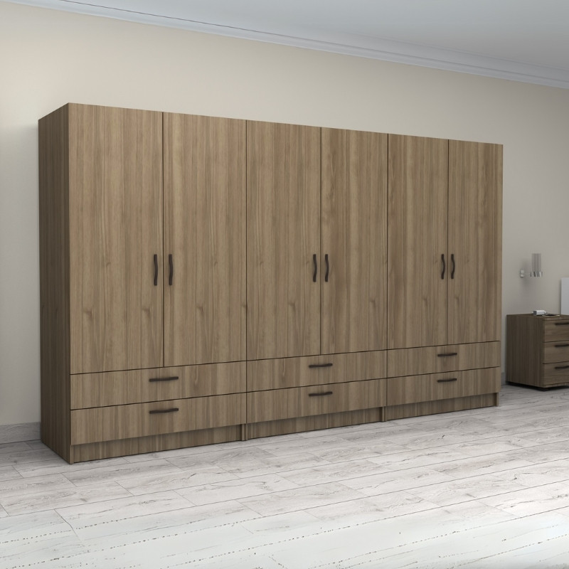 Victoria Megapap six doors melamine wardrobe in walnut color 300x60x181cm.
