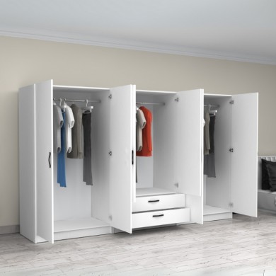 Victoria Megapap six doors melamine wardrobe in white color 300x60x181cm.