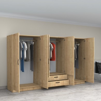 Victoria Megapap six doors melamine wardrobe in oak color 300x60x181cm.