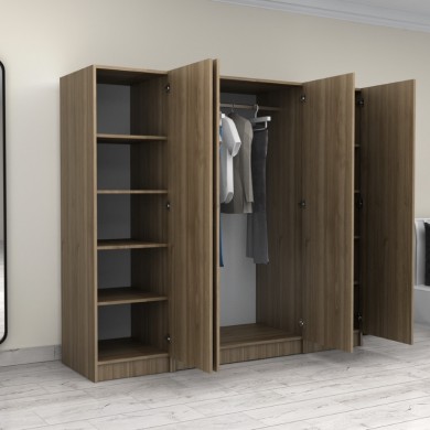 Victoria Megapap four doors melamine wardrobe in walnut color 200x60x181cm.