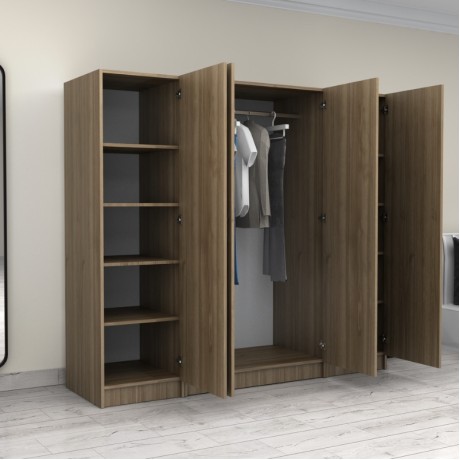 Victoria Megapap four doors melamine wardrobe in walnut color 200x60x181cm.