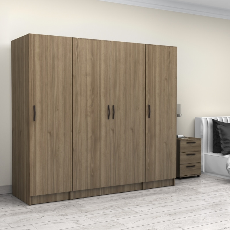 Victoria Megapap four doors melamine wardrobe in walnut color 200x60x181cm.