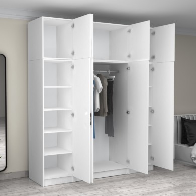 Victoria Megapap four doors melamine wardrobe with cabinet in white color 200x60x240cm.