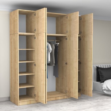 Victoria Megapap four doors melamine wardrobe with cabinet in oak color 200x60x240cm.