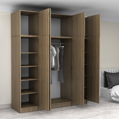 Victoria Megapap four doors melamine wardrobe with cabinet in walnut color 200x60x240cm.