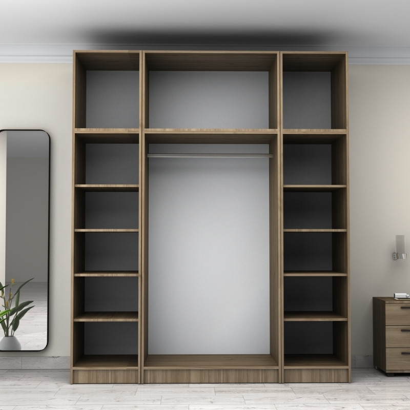 Victoria Megapap four doors melamine wardrobe with cabinet in walnut color 200x60x240cm.
