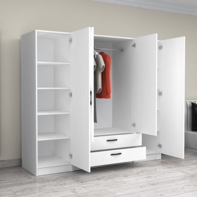 Victoria Megapap four doors melamine wardrobe in white color 200x60x181cm.