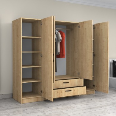 Victoria Megapap four doors melamine wardrobe in oak color 200x60x181cm.
