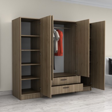 Victoria Megapap four doors melamine wardrobe in walnut color 200x60x181cm.