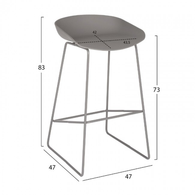 ΣΚΑΜΠΟ ΜΕΤΑΛΛΙΚΟ NAILA HM8450.10 ΜΕ ΚΑΘΙΣΜΑ PP ΓΚΡΙ 47x47x83 εκ.