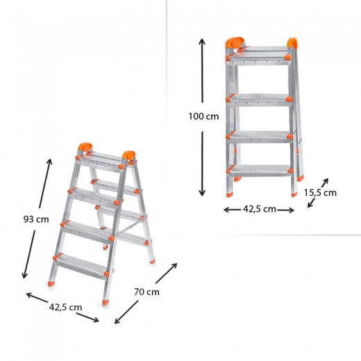 Σκάλα Double Step Perilla μεταλλική 4+4 σκαλοπάτια 93εκ.