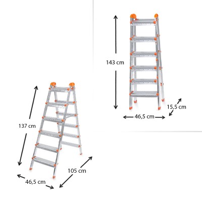 Σκάλα Double Step Perilla μεταλλική 6+6 σκαλοπάτια 137εκ.