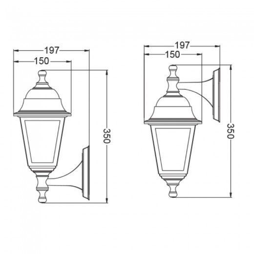 Απλίκα τοίχου - Φανάρι IP44 E27 χρώμα μαύρο 15x19,7x35εκ.