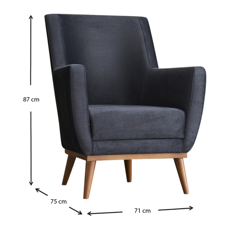 Gonca Megapap velvet armchair in anthracite color 71x75x87cm.