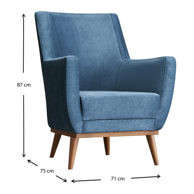 Gonca Megapap velvet armchair in blue color 71x75x87cm.