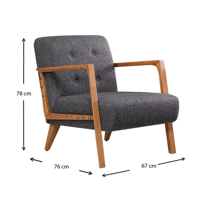 Kemer Megapap fabric armchair in anthracite color 67x76x78cm.