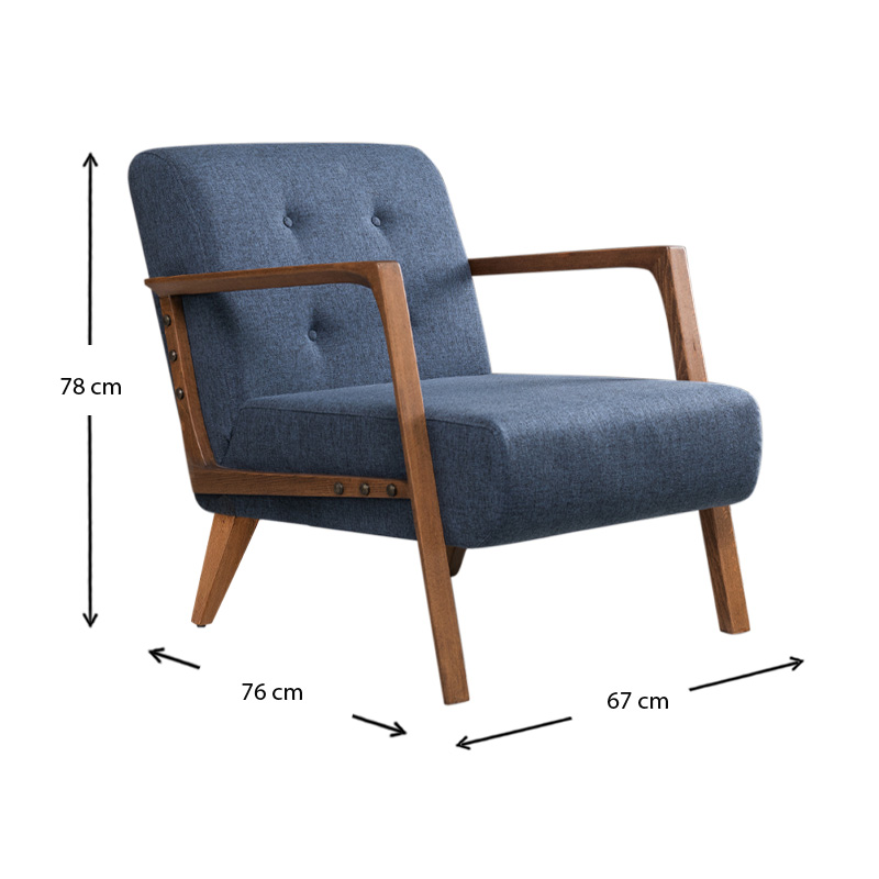 Kemer Megapap fabric armchair in blue color 67x76x78cm.