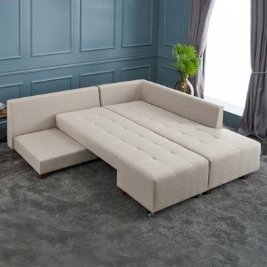 Manama Megapap fabric right corner sofa in cream color 280x206x85cm.