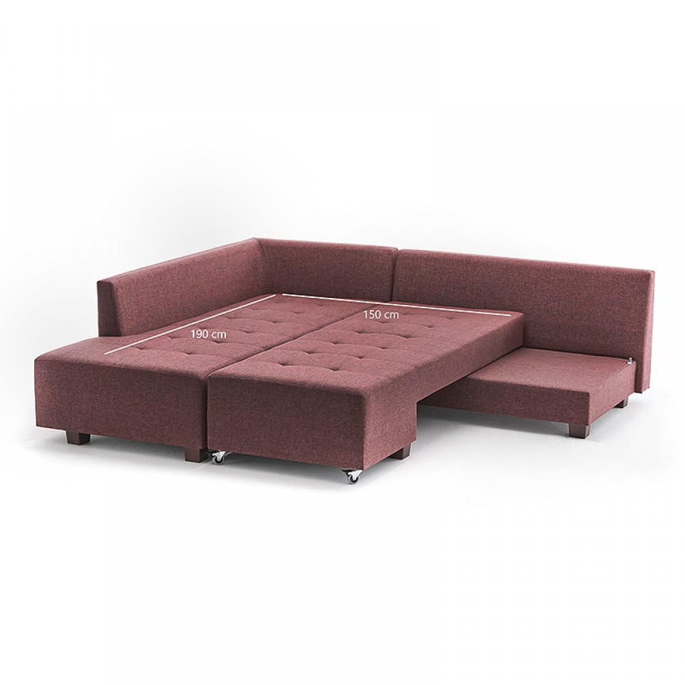 Γωνιακός καναπές - κρεβάτι Manama Megapap αριστερή γωνία υφασμάτινος χρώμα μπορντώ 280x206x85εκ.