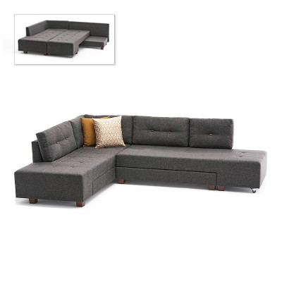 Γωνιακός καναπές - κρεβάτι Manama Megapap υφασμάτινος χρώμα ανθρακί 280x206x85εκ.