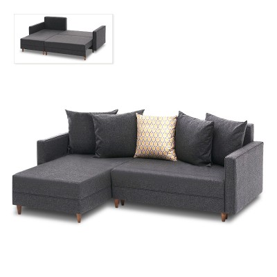 Γωνιακός καναπές - κρεβάτι Aydam Megapap αριστερή γωνία υφασμάτινος με αποθηκευτικό χώρο χρώμα ανθρακί 215x150x80εκ.