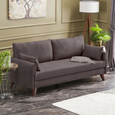 Bella Megapap fabric sofa bed three - seater in brown color 208x81x85cm.