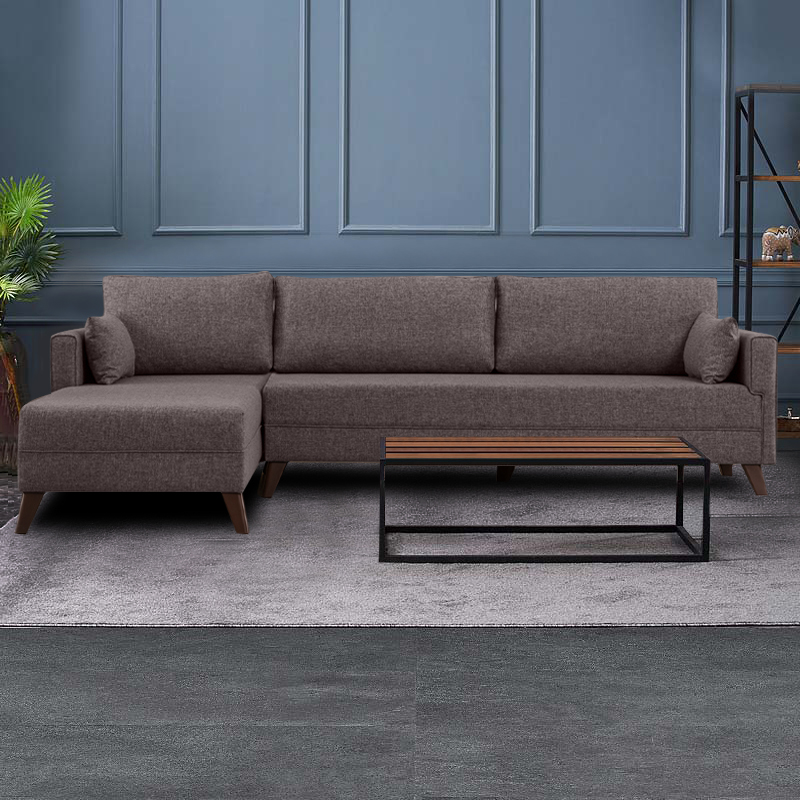 Bella Megapap fabric left corner sofa in brown color 275x165x85cm.