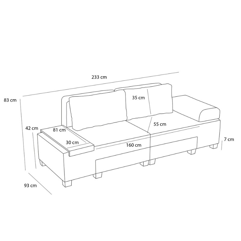 Perenna Megapap fabric sofa three - seater in cream color 233x93x83cm.