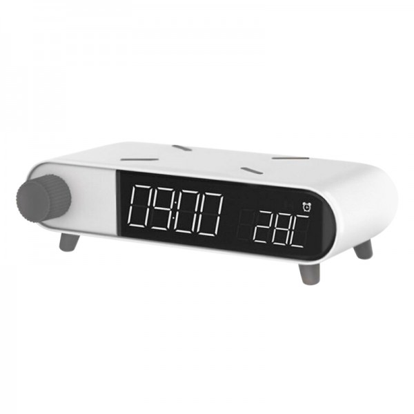 Ψηφιακό ρολόι - ξυπνητήρι με ασύρματο φορτιστή χρώμα retro λευκό 10W