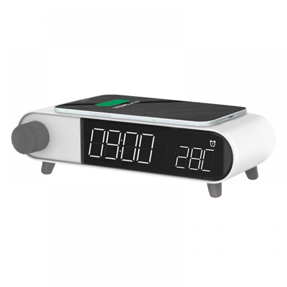 Ψηφιακό ρολόι - ξυπνητήρι με ασύρματο φορτιστή χρώμα retro λευκό 10W