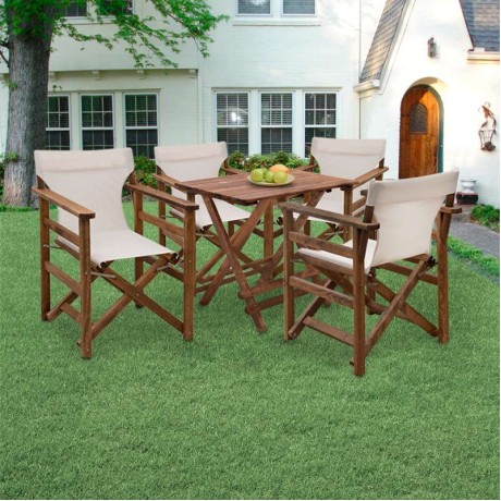 Garden dining set Queen Megapap wooden table 80x60cm. - walnut director's chair - off-white cloth