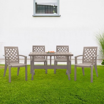 Σετ τραπεζαρία κήπου Callan Megapap 5τμχ πολυπροπυλενίου τραπέζι 120x70 - πολυθρόνα χρώμα cappuccino S_GP046-0002,2+GP046-0004,2x4