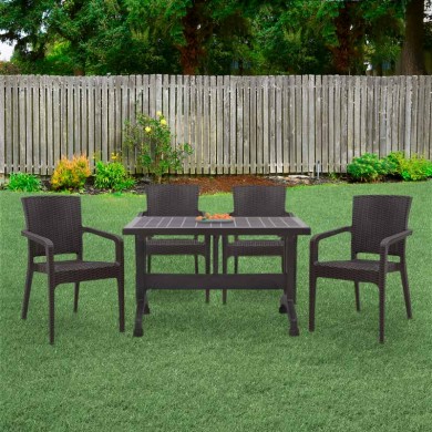 Garden dining set Callan Megapap 5pcs polypropylene table 140x80 - armchair recycled in brown color
