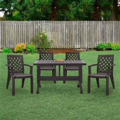 Garden dining set Callan Megapap 5pcs polypropylene table 140x80 - armchair in brown color