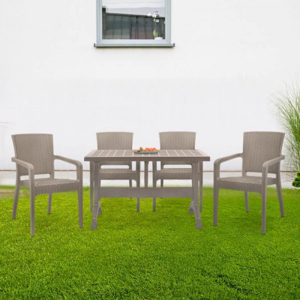 Σετ τραπεζαρία κήπου Callan Megapap 5τμχ πολυπροπυλενίου τραπέζι 140x70 - πολυθρόνα recycled χρώμα cappuccino S_GP046-0003,2+GP046-0001,3x4