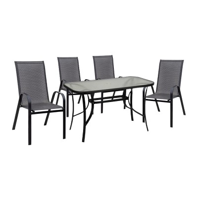 Σετ τραπεζαρία κήπου 5τμχ τραπέζι μεταλλικό μαύρο 150x90 - πολυθρόνα μεταλλική μαύρο textline μαύρο καφέ S_TAB-15090BL+CH-ZS6420BL-MBx4
