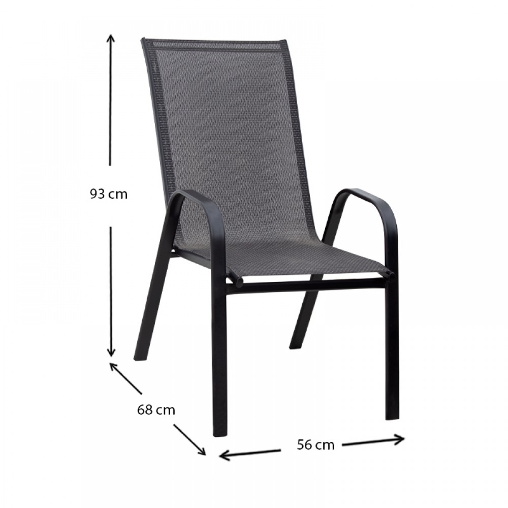 Σετ τραπεζαρία κήπου 5τμχ τραπέζι μεταλλικό μαύρο 150x90 - πολυθρόνα μεταλλική μαύρο textline μαύρο καφέ S_TAB-15090BL+CH-ZS6420BL-MBx4