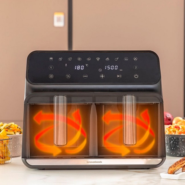 Φριτέζα αέρος - AirFryer Fryinn Double Innovagoods V0103721 με διπλό αποσπώμενο κάδο 8lt χρώμα μαύρο - ασημί 3400W